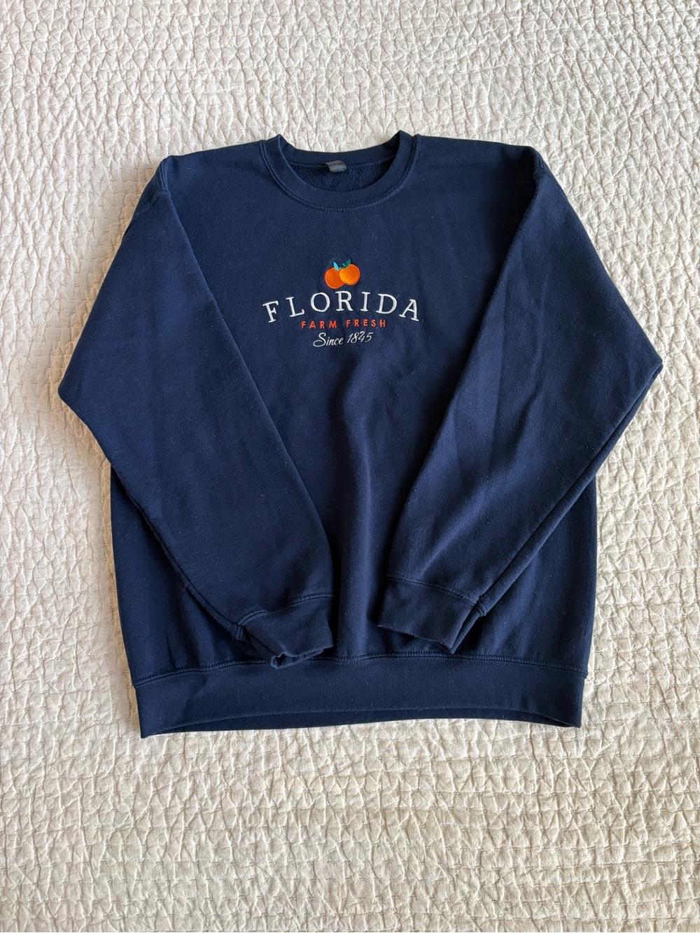 Gildan Florida Navy Crewneck Sweatshirt with Orange Fruit Graphic